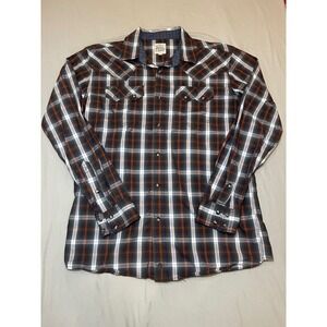 Moon Shine Spirit Plaid Western Snap Button Long Sleeve Shirt Men's Size S